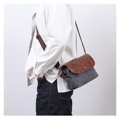 Leather Canvas Mens Small Side Bag Gray Courier Bag Postman Bag Messenger Bag for Men - iwalletsmen
