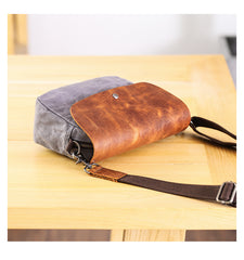 Leather Canvas Mens Small Side Bag Gray Courier Bag Postman Bag Messenger Bag for Men - iwalletsmen