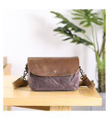 Leather Canvas Mens Small Side Bag Gray Courier Bag Postman Bag Messenger Bag for Men - iwalletsmen