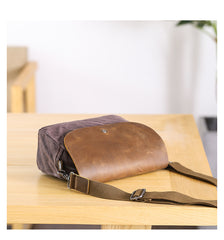 Leather Canvas Mens Small Side Bag Gray Courier Bag Postman Bag Messenger Bag for Men - iwalletsmen