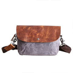Leather Canvas Mens Small Side Bag Gray Courier Bag Postman Bag Messenger Bag for Men - iwalletsmen