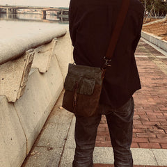 Canvas Small Messenger Bag for men Vintage Shoulder Bag for men