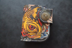 Tooled Arowana Handmade Leather Mens billfold Biker Wallets BIfold SMall Wallet For Men - iwalletsmen