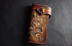 Handmade Skull Tooled Black Leather Mens Long Biker Wallet Biker Chain Wallet For Men - iwalletsmen