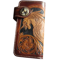 Handmade Skull Tooled Black Leather Mens Long Biker Wallet Biker Chain Wallet For Men - iwalletsmen