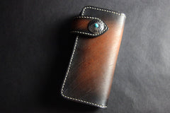 Handmade Skull Tooled Black Leather Mens Long Biker Wallet Biker Chain Wallet For Men - iwalletsmen