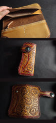 Handmade Skull Tooled Black Leather Mens Long Biker Wallet Biker Chain Wallet For Men - iwalletsmen