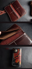 Handmade Skull Tooled Black Leather Mens Long Biker Wallet Biker Chain Wallet For Men - iwalletsmen