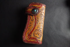 Handmade Skull Tooled Black Leather Mens Long Biker Wallet Biker Chain Wallet For Men - iwalletsmen