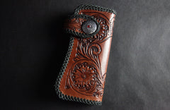 Handmade Skull Tooled Black Leather Mens Long Biker Wallet Biker Chain Wallet For Men - iwalletsmen