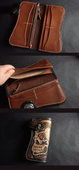 Handmade Skull Tooled Black Leather Mens Long Biker Wallet Biker Chain Wallet For Men - iwalletsmen