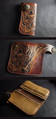 Handmade Skull Tooled Black Leather Mens Long Biker Wallet Biker Chain Wallet For Men - iwalletsmen