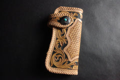 Handmade Skull Tooled Black Leather Mens Long Biker Wallet Biker Chain Wallet For Men - iwalletsmen