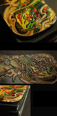 Tooled Carp Handmade Leather Mens Belt Pouch Waist Bag Belt Phone Bag Mobile Bag For Men - iwalletsmen