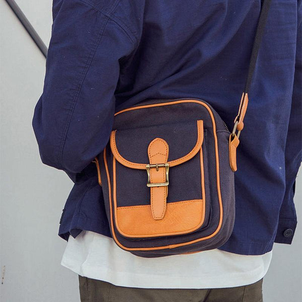 Casual Navy Blue Canvas MENS Vertical SIDE BAG COURIER BAG Vertical MESSENGER BAG FOR MEN - iwalletsmen