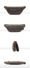 Blue Waxed Canvas Leather Fanny Pack Men's Chest Bag Sling Hip Bag Waist Bag For Men - iwalletsmen