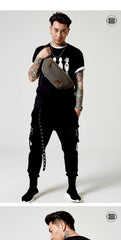 Blue Waxed Canvas Leather Fanny Pack Men's Chest Bag Sling Hip Bag Waist Bag For Men - iwalletsmen