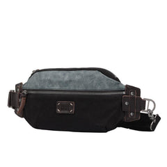 Casual Black Canvas Leather Fanny Pack Men's Chest Bag Hip Bag Waist Bags For Men - iwalletsmen