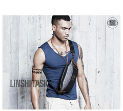 Casual Black Canvas Leather Fanny Pack Men's Chest Bag Hip Bag Waist Bags For Men - iwalletsmen