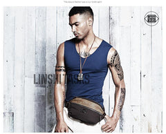 Casual Black Canvas Leather Fanny Pack Men's Chest Bag Hip Bag Waist Bags For Men - iwalletsmen