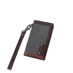 Casual Gray Canvas Leather Men's Long Wallet Bifold Cards Wallet Long Wallet For Men - iwalletsmen