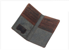 Casual Gray Canvas Leather Men's Long Wallet Bifold Cards Wallet Long Wallet For Men - iwalletsmen