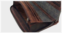 Casual Black Canvas Leather Men's Long Wallet Bifold Around Zip Wallets Clutch Purse For Men - iwalletsmen