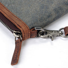 Casual Black Canvas Leather Men's Long Wallet Bifold Around Zip Wallets Clutch Purse For Men - iwalletsmen