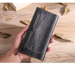 Casual Black Leather Men's Long Wallet Bifold Long Checkbook Wallet Clutch For Men - iwalletsmen