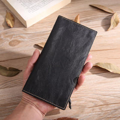 Casual Black Leather Men's Long Wallet Bifold Long Checkbook Wallet Clutch For Men - iwalletsmen
