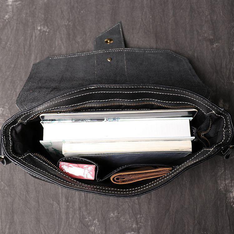 Cool Black LEATHER MENS Vertical SIDE BAGS COURIER BAG Black Vertical MESSENGER BAG FOR MEN - iwalletsmen