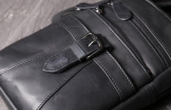 Black Leather Sling Backpack Sling Bag Chest Bag One shoulder Backpack Black Sling Pack For Men - iwalletsmen