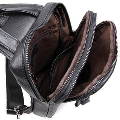 Top Black Leather Backpack Men's  Sling Bag Chest Bag Top One shoulder Backpack Sling Pack For Men - iwalletsmen