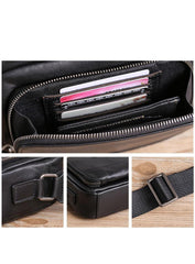 Casual Black Leather MENS Small Side Bags Black Messenger Bag Leather Courier Bag For Men - iwalletsmen