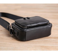 Casual Black Leather MENS Small Side Bags Black Messenger Bag Leather Courier Bag For Men - iwalletsmen