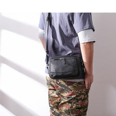 Casual Black Leather MENS Small Side Bags Black Messenger Bag Leather Courier Bag For Men - iwalletsmen