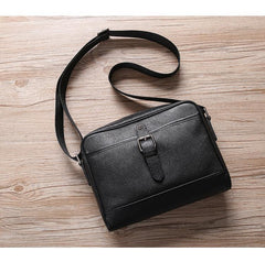 Casual Black Leather MENS Small Side Bag Black Messenger Bag Leather Courier Bag For Men - iwalletsmen