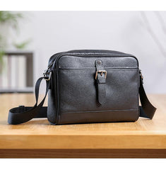 Casual Black Leather MENS Small Side Bag Black Messenger Bag Leather Courier Bag For Men - iwalletsmen