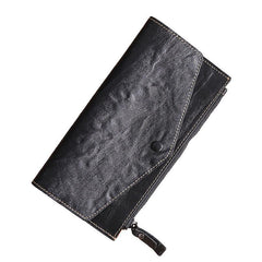 Casual Black Leather Men's Long Wallet Bifold Black Checkbook Wallet Clutch For Men - iwalletsmen