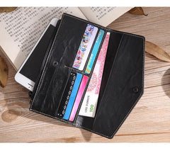 Casual Black Leather Men's Long Wallet Bifold Black Checkbook Wallet Clutch For Men - iwalletsmen