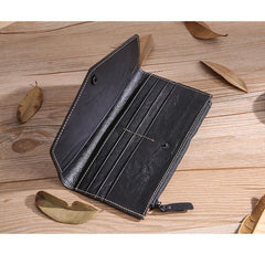 Casual Black Leather Men's Long Wallet Bifold Black Checkbook Wallet Clutch For Men - iwalletsmen