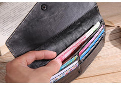 Casual Black Leather Men's Long Wallet Bifold Black Checkbook Wallet Clutch For Men - iwalletsmen