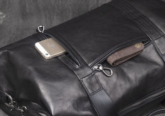 Casual Black Leather Men's Overnight Bag Large Travel Bag Luggage Weekender Bag For Men - iwalletsmen