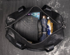 Casual Black Leather Men's Overnight Bag Large Travel Bag Luggage Weekender Bag For Men - iwalletsmen