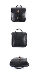Casual Black Leather Mens Cool Square Side Bag Messenger Bag Vertical Brown Small Postman Courier Bag for Men - iwalletsmen