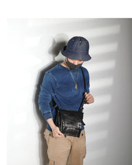 Casual Black Leather Mens Vertical Side Bag Messenger Bag Cool Brown Postman Bag Courier Bag for Men - iwalletsmen