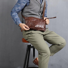Casual Green Leather Mens Small Side Bag Messenger Bag Brown Post Bag Courier Bags for Men - iwalletsmen