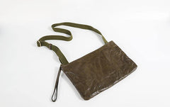 Casual Green Leather Mens Small Side Bag Messenger Bag Brown Post Bag Courier Bags for Men - iwalletsmen