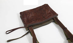 Casual Green Leather Mens Small Side Bag Messenger Bag Brown Post Bag Courier Bags for Men - iwalletsmen