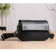 Casual Black Small Leather MENS Side Bag Black Small Messenger Bag Leather Courier Bag For Men - iwalletsmen